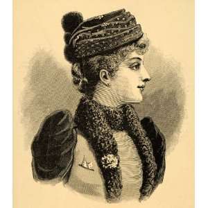 1890 Print Victorian Fashion Woman Spanish Toque Hat   Original 