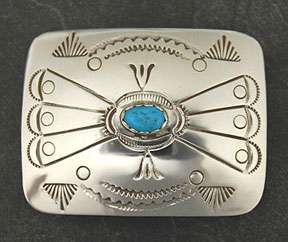   small silver turquoise belt buckle navajo item bb t080 native american