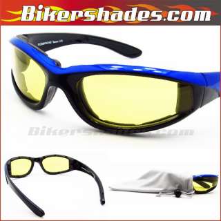 Black motorcycle yellow lens day night riding glasses sunglasses 