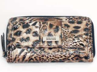 NEW KENNETH COLE REACTION SHINY LEOPARD ZIP AROUND CLUTCH WALLET NWT 