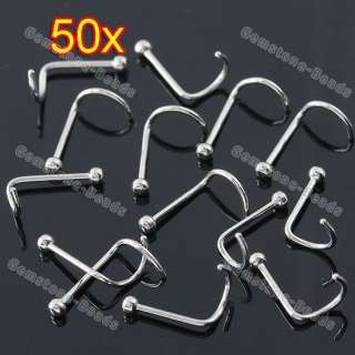   50x Stainless Steel Silver Color Bend Nose Ring Stud Body Piercing 22G