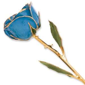  Lacquer Dipped Gold Trim Blue Rose Jewelry