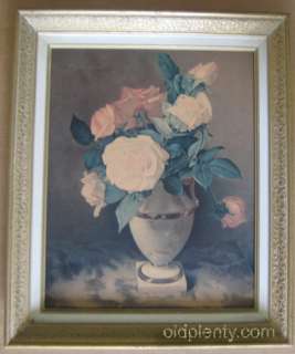 Vintage Frame Painting Urn and Roses from Artist F. Julia Bach  