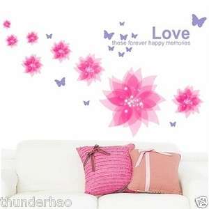 Removable Romantic Pink flower Wall Sticker decor Decal living room 