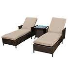    3pc Combo Cancun Outdoor Wicker Patio Chaise Lounges With Table Sand