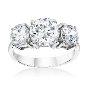 SusanB.flawless 4 Carat Simulated Diamond 3 Stone Ring Sterling Silver