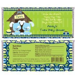  Twin Boy Puppy Dogs   Personalized Candy Bar Wrapper Baby 