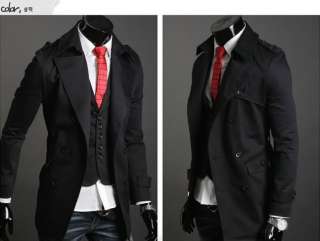 New mens premium Double breasted trench coat 2 color 3 sizes Button up 
