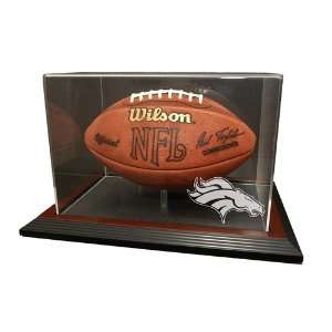 Denver Broncos Football Display Case with Mahogany Finish Framed Base 