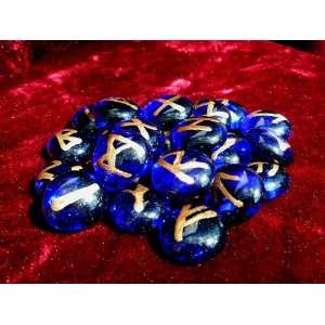  Cobalt Blue Glass Rune Stone Set: Home & Kitchen