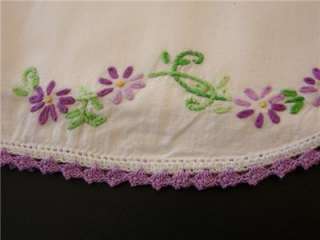   PILLOWCASES HAND EMBROIDERY BEAUTIFUL LAVENDER FLORAL CROCHETED TRIM