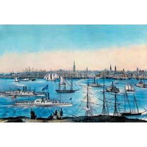New York Harbor View by Nathaniel Currier 18x12  Kitchen 