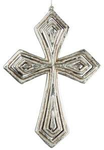 Set 12 Antique Silver Religious Cross Christmas Ornament  
