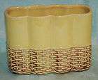 mccoy yellow pottery vase planter tube style basket weave base