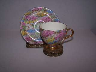   SHELLEY FINE BONE CHINA CHINZ ROCK GARDEN CUP & SAUCER WITH VTG STAND