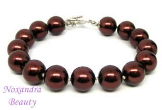 12mm Chocolate Brown SHELL PEARL BRACELET   FREE SHIP  