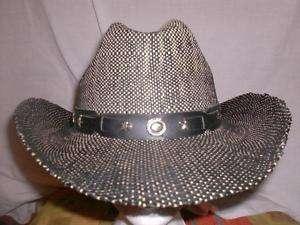 Black & Natural Woven Straw Western COWBOY HAT conch  