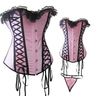 Sexy Corset Bustier Top S M L Steel Busk Lace Strapless Ribbon 