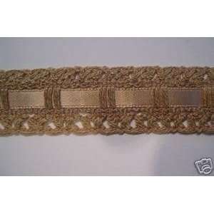  15 Yds Cluny Lace W Ribbon Center Toast Brown 1 1/8 Arts 