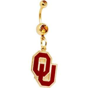   Oklahoma SOONERS Double Crystalline Gem Belly Ring: Sports & Outdoors