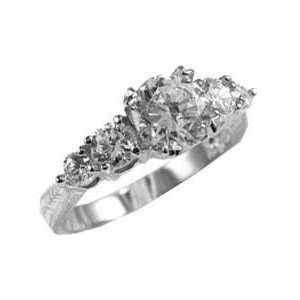 14k White Gold, Ladys Classic 5 Stone Engagement Ring Round Brilliant 