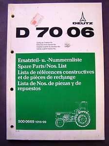 Deutz D7006 Tractor Parts Manual  