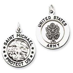  Sterling Silver Antiqued Saint Michael Army Medal Jewelry