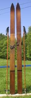 VINTAGE Wooden Skis 78 Long + Bamboo Poles ANTIQUE  