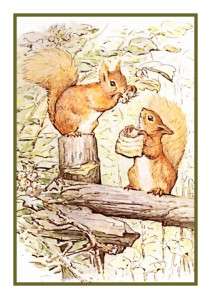 Beatrix Potter Squirrel Nutkin Sitting on a Fence Counted Cross Stitch 
