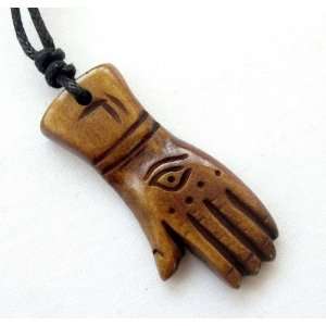  Ox Bone Carved Fortune Buddha Hand Pendant Necklace 