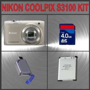  Nikon Coolpix S3100 Digital Camera (Silver) + Huge 