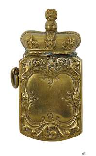 Antique Brass Crown Match Safe/Vesta Case  