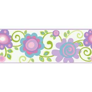  Floral Scroll Purple Wallpaper Border in Girl Power II 