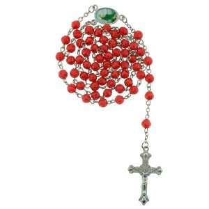  Red Rose Bud Bead Chain Link Rosary   St. Jude Centerpiece 