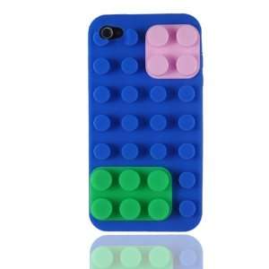  Blue Block Silicone Case for Iphone 4 & 4S Cell Phones 