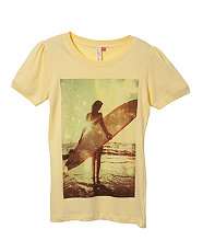 Soft Yellow (Yellow) Teens Yellow Surfer Girl Print T Shirt 