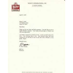  Dave Thomas Wendys Founder Signed 1997 Typed Letter 