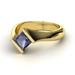  Slant Ring, Princess Iolite 14K Yellow Gold Ring Jewelry