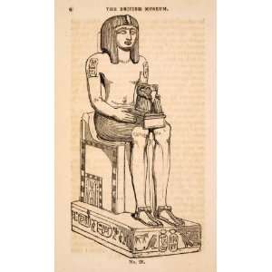  1836 Wood Engraving Seated Egyptian Statue Rams Head Karnak Mendes 