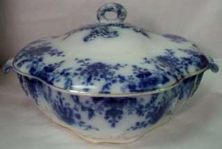 RIDGWAY china OSBORNE Soup TUREEN with Lid FLOW BLUE  