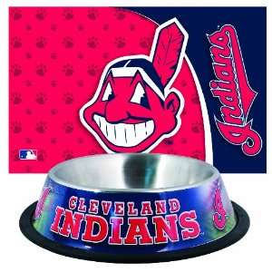 MLB Cleveland Indians Pet Bowl and Mat Combo  Sports 