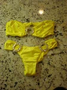 Beach Bunny Swimwear Yellow Show And Tell Rhinestone Strapless Bikini 