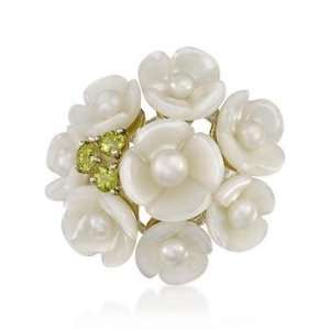  Mixed Gem Floral Ring With Pearls In Sterling Silver 
