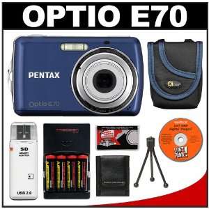  Pentax Optio E70 Digital Camera (Deep Blue) + Batteries 