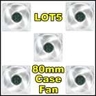 LOT 5 80mm x 25mm White LED Case Fan 3/4 Pin Intel AMD