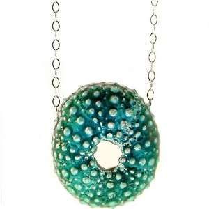 Sterling Silver Turquoise Enamel Sea Urchin Pendant by Cloisonne, MADE 