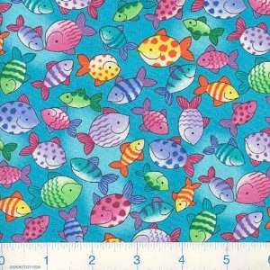  45 Wide Colorful Fish Turquoise Fabric By The Yard Arts 