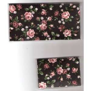  Checkbook Cover Debit Set Made with Pink Roses on Black 