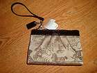   HORSE CARRIAGE CLUTCH WALLET BEIGE FABRIC WITH BROWN LEATHER TRIM NWT