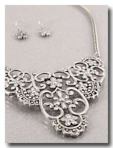 Statement Antique Silver Victorian Filigree Choker Necklace & Earring 